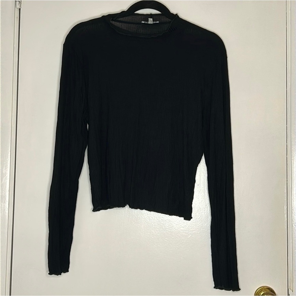 Charlotte Russe Black Ribbed Mock Neck‎ Long Sleeve Crop Top XL Y2K Minimal Goth